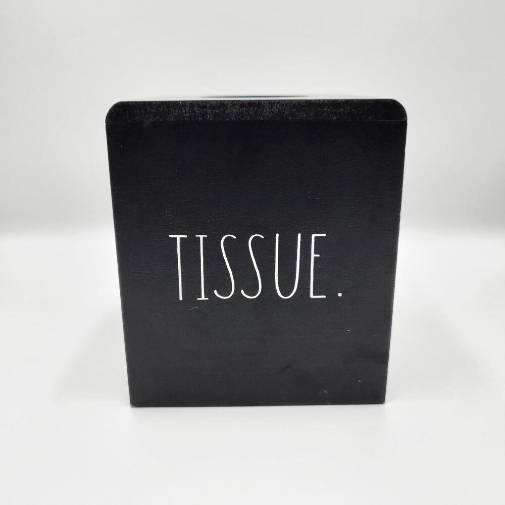 Rae Dunn by Design Styles "TISSUE." Matte Black White Wooden Tissue Box Holder